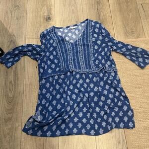 J.Jill Blue Printed Women's Tunic Top Size L